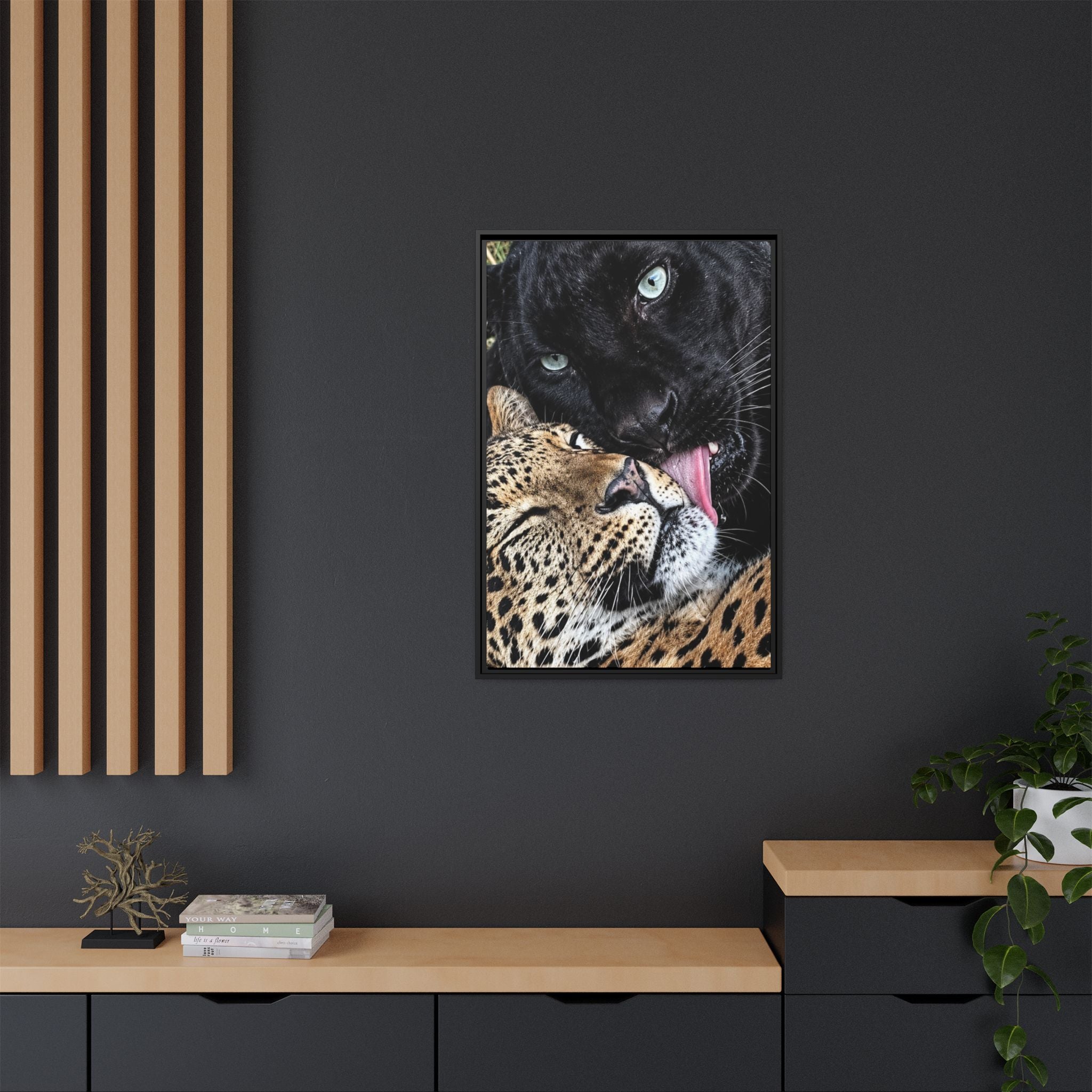 Big Cat Portrait Matte Canvas Framed — 'Perfect' Love-Themed Multi-Color Wall Art