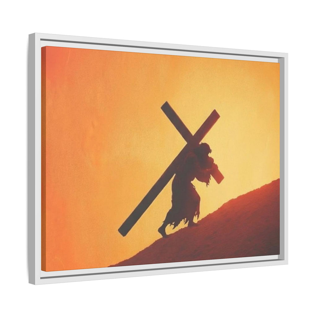 Jesus Christ Carrying Cross Framed Canvas — 'The World On His Shoulder' Sunset Art