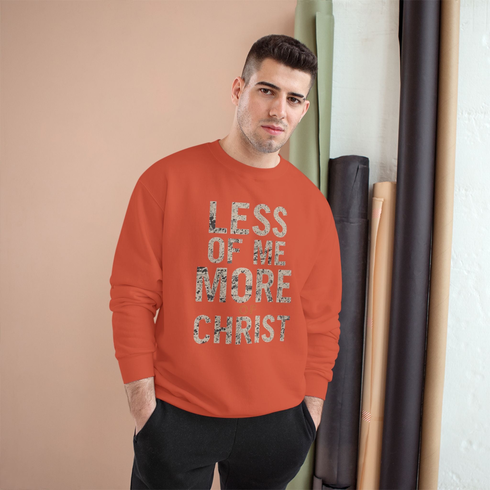 Christian Sweatshirt — "Less of Me, More of Christ" Inspirational Crewneck