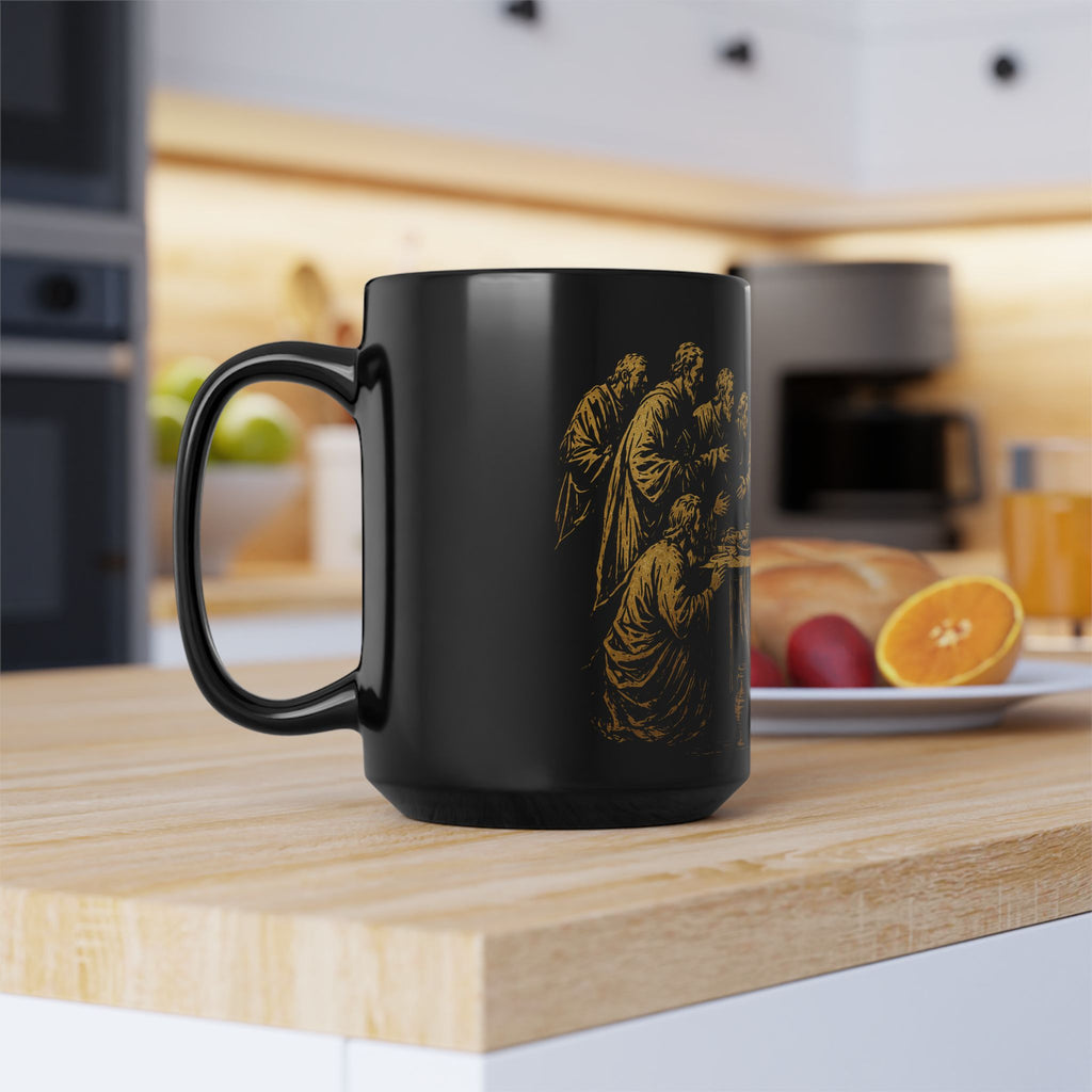 The Last Supper Black Ceramic Mug — Gold Religious Coffee Cup (11oz/15oz)