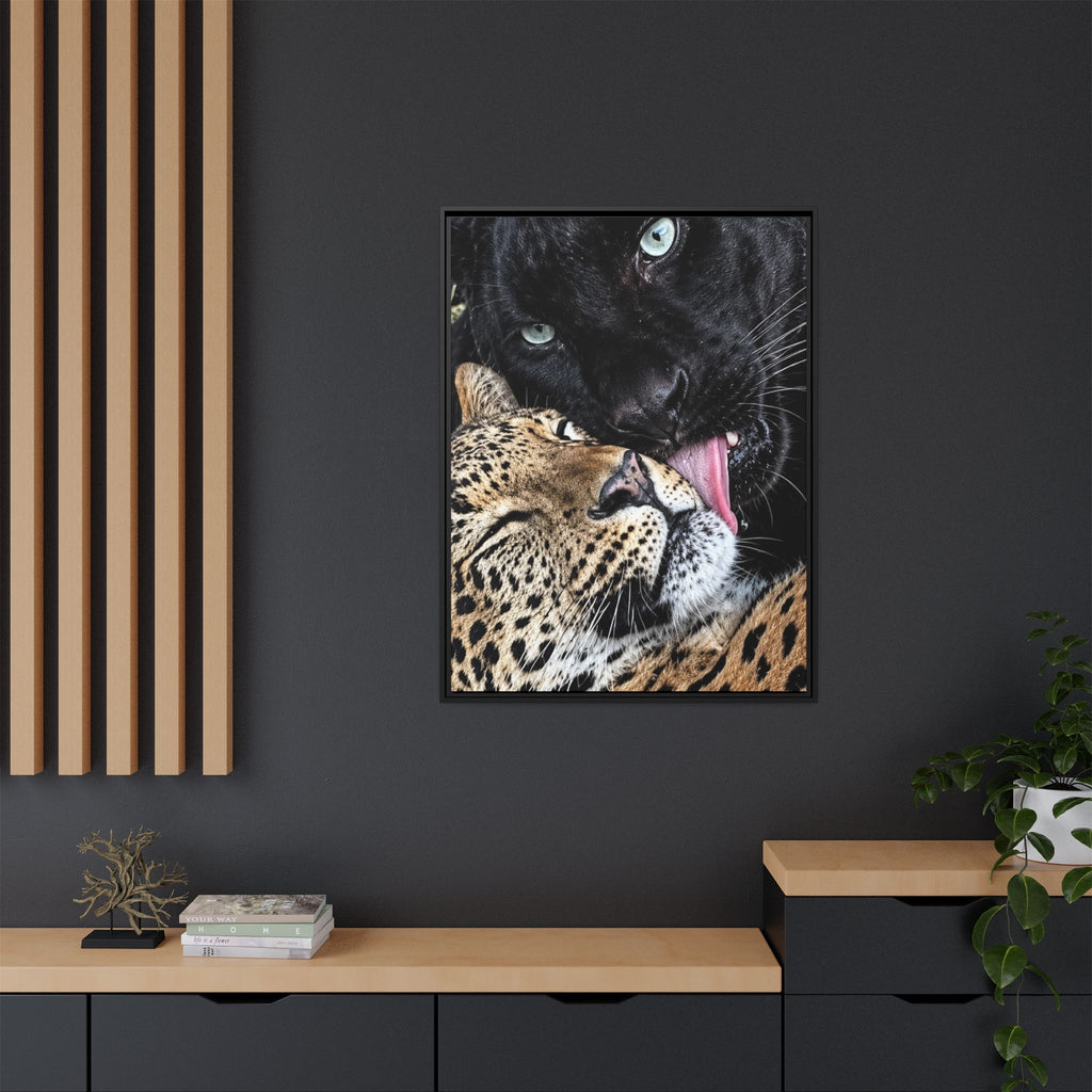 Big Cat Portrait Matte Canvas Framed — 'Perfect' Love-Themed Multi-Color Wall Art
