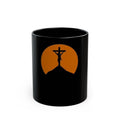 Christian Cross Silhouette Black Mug — Crucifix Sunset Coffee Cup (11oz & 15oz)
