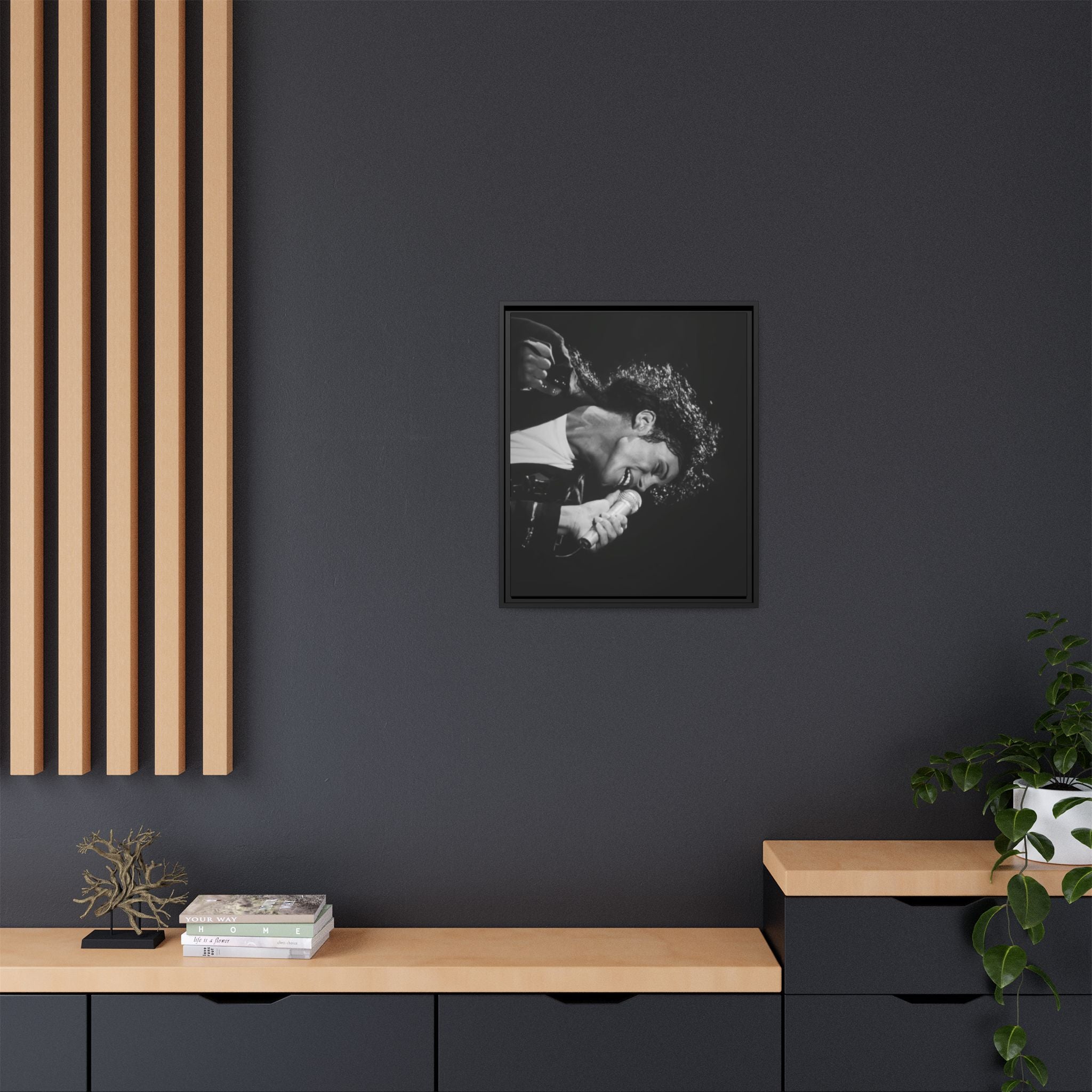 Black & White Rock Singer Matte Canvas Print (Framed)