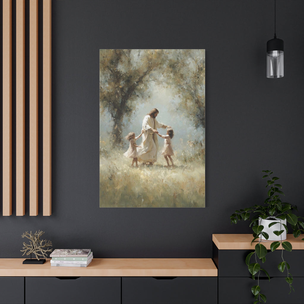 Jesus Dancing with Children Matte Canvas Wall Art — Religious Christian Home Decor