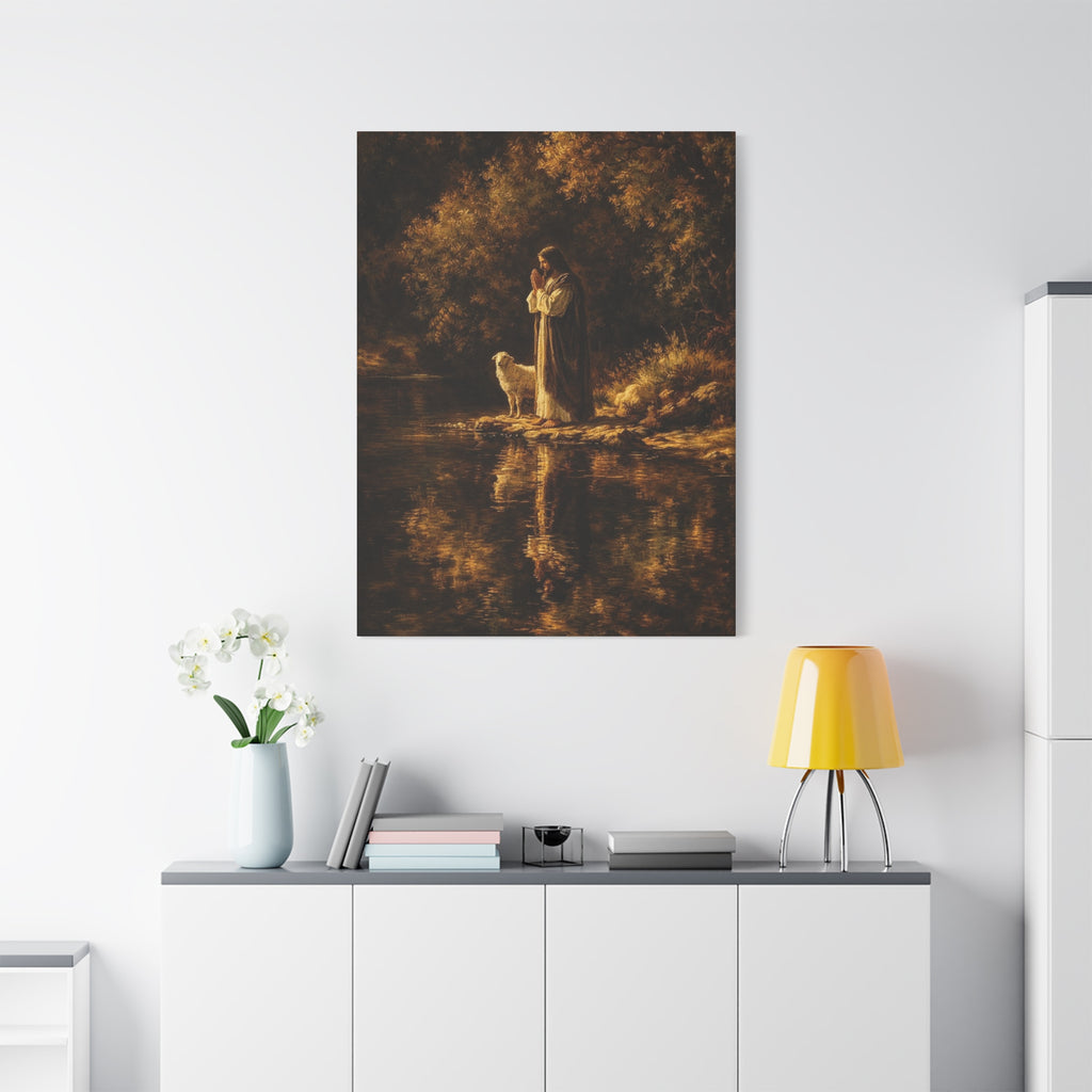 Jesus with Lamb Matte Canvas Wall Art – Peaceful Christian Religious Decor