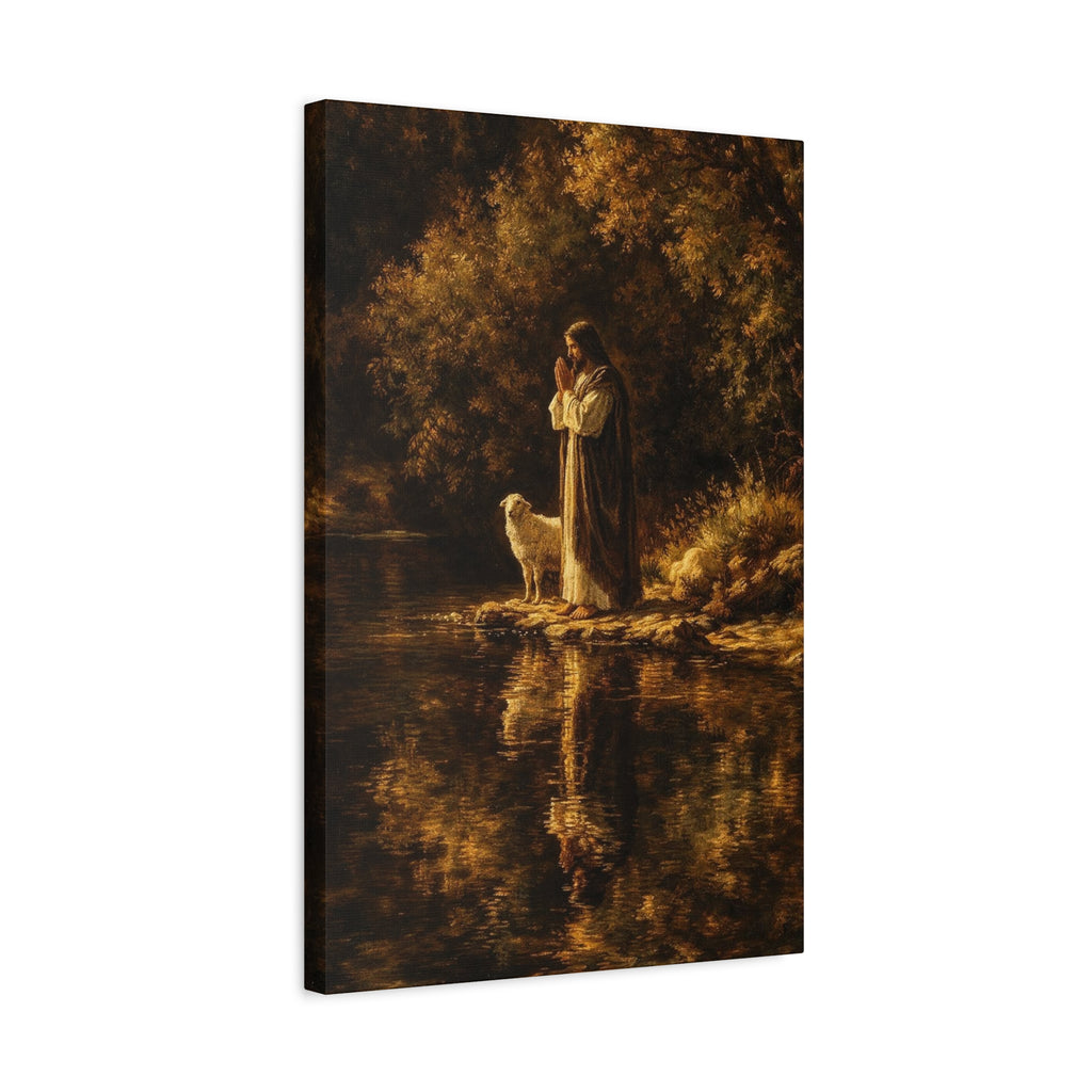 Jesus with Lamb Matte Canvas Wall Art – Peaceful Christian Religious Decor