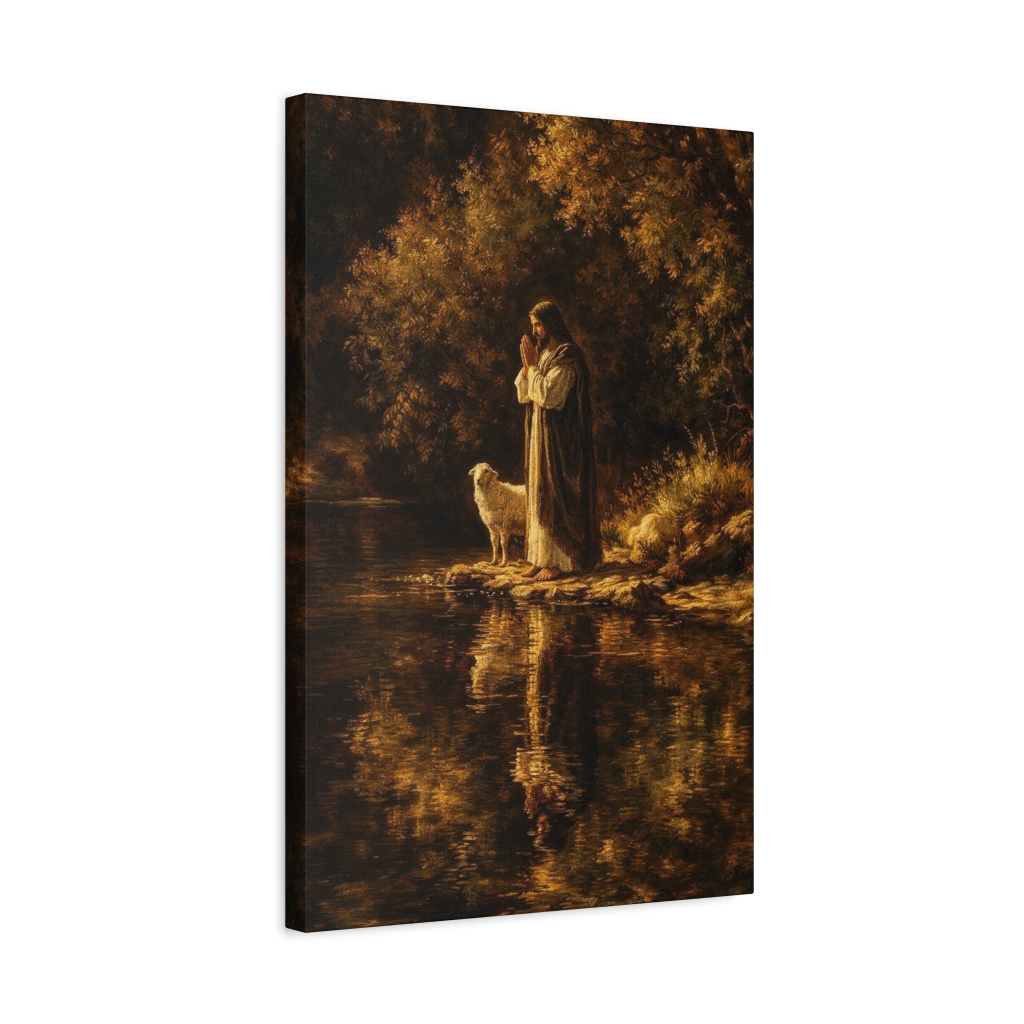 Jesus with Lamb Matte Canvas Wall Art – Peaceful Christian Religious Decor