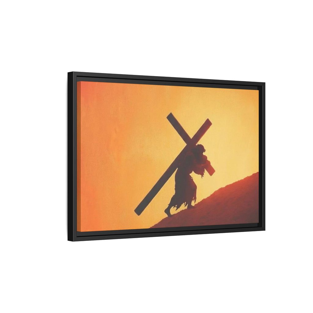 Jesus Christ Carrying Cross Framed Canvas — 'The World On His Shoulder' Sunset Art