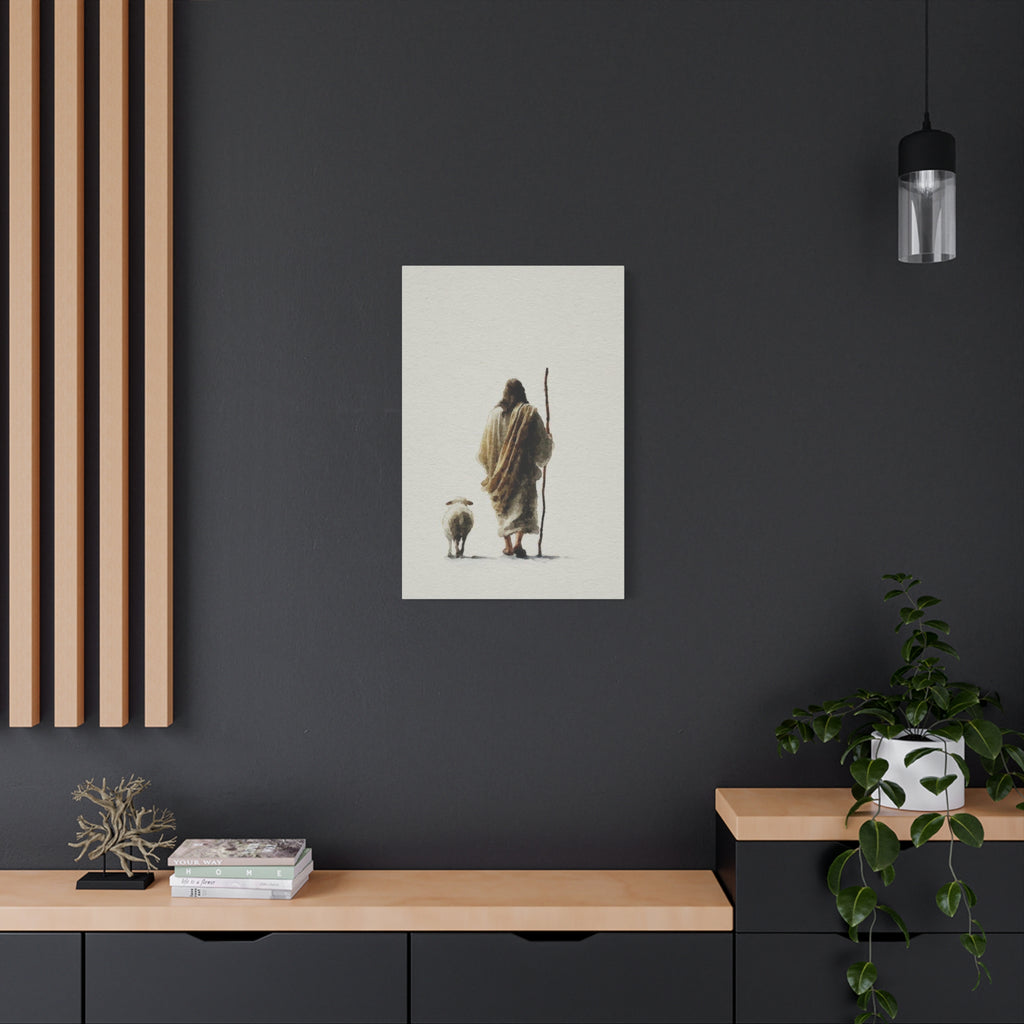 Christian Shepherd Canvas Print – Jesus With Lamb Matte Stretched Wall Art