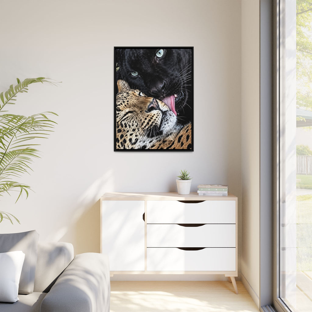 Big Cat Portrait Matte Canvas Framed — 'Perfect' Love-Themed Multi-Color Wall Art