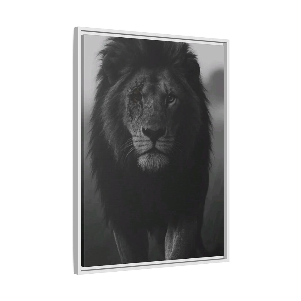 Framed Matte Canvas Lion Wall Art – Black & White Majestic Lion Print