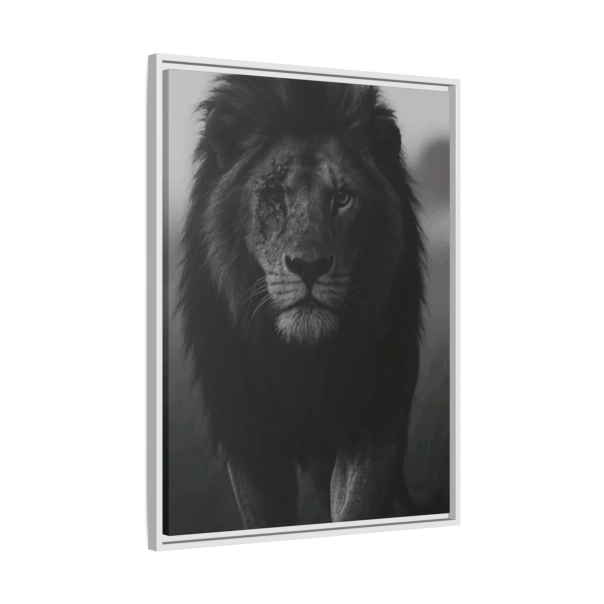 Framed Matte Canvas Lion Wall Art – Black & White Majestic Lion Print
