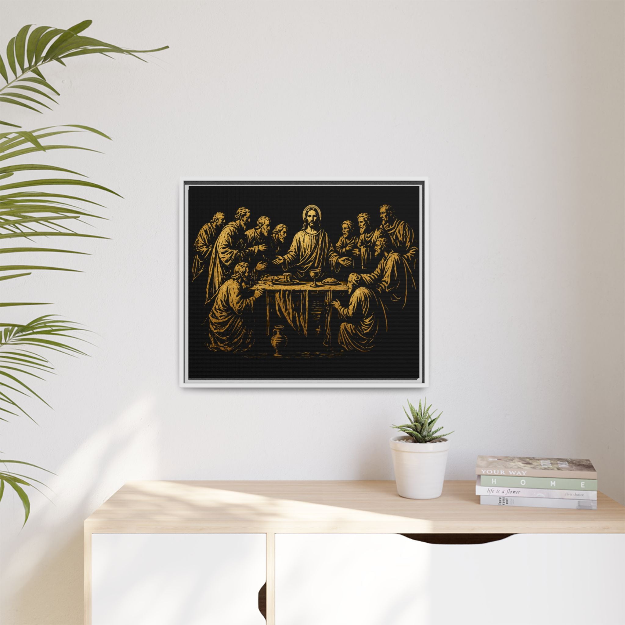 Framed Matte Canvas - The Last Supper Gold Illustration