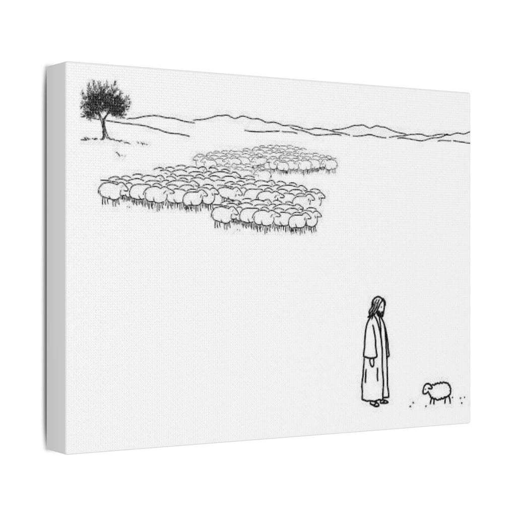 Jesus With One Lost Sheep Satin Canvas Wall Art