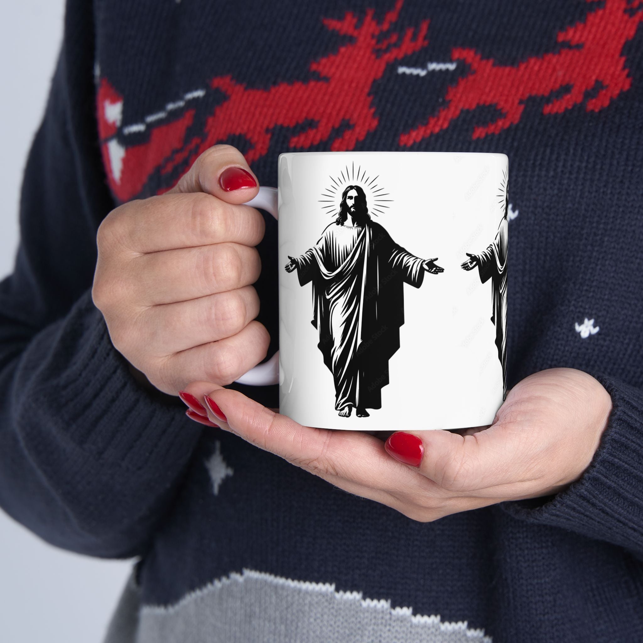 Jesus Mirror Ceramic Mug (11oz & 15oz) – Inspirational Religious Coffee Cup