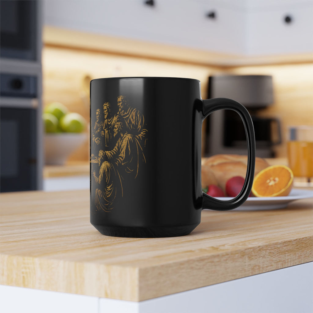 The Last Supper Black Ceramic Mug — Gold Religious Coffee Cup (11oz/15oz)