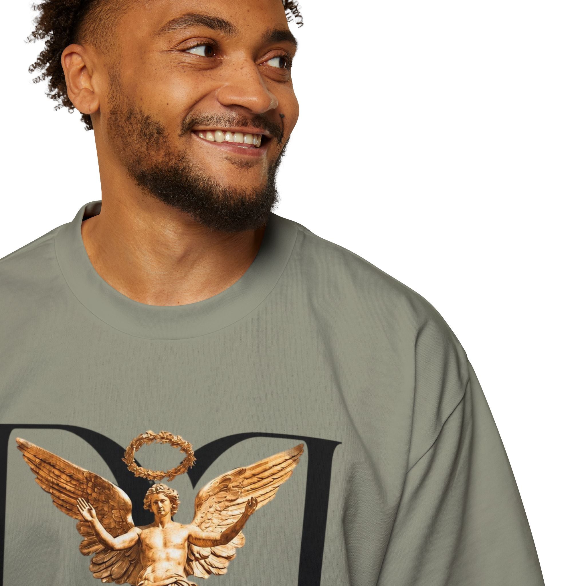 Donum Dei Angel Graphic Tee — Vintage Roman Lettering Men’s Oversized T‑Shirt