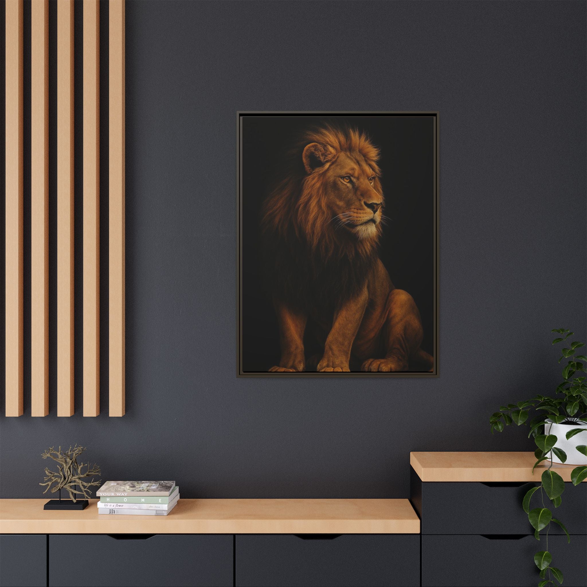 Majestic Lion Framed Canvas Wall Art — Matte Multi-Color