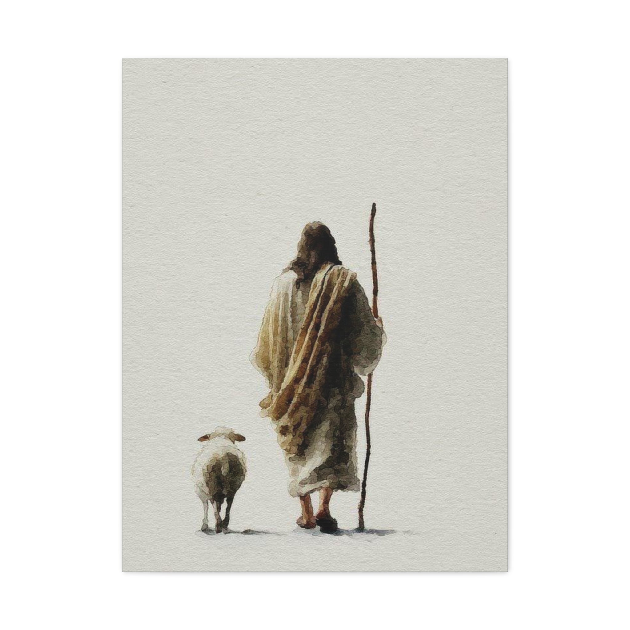Christian Shepherd Canvas Print – Jesus With Lamb Matte Stretched Wall Art