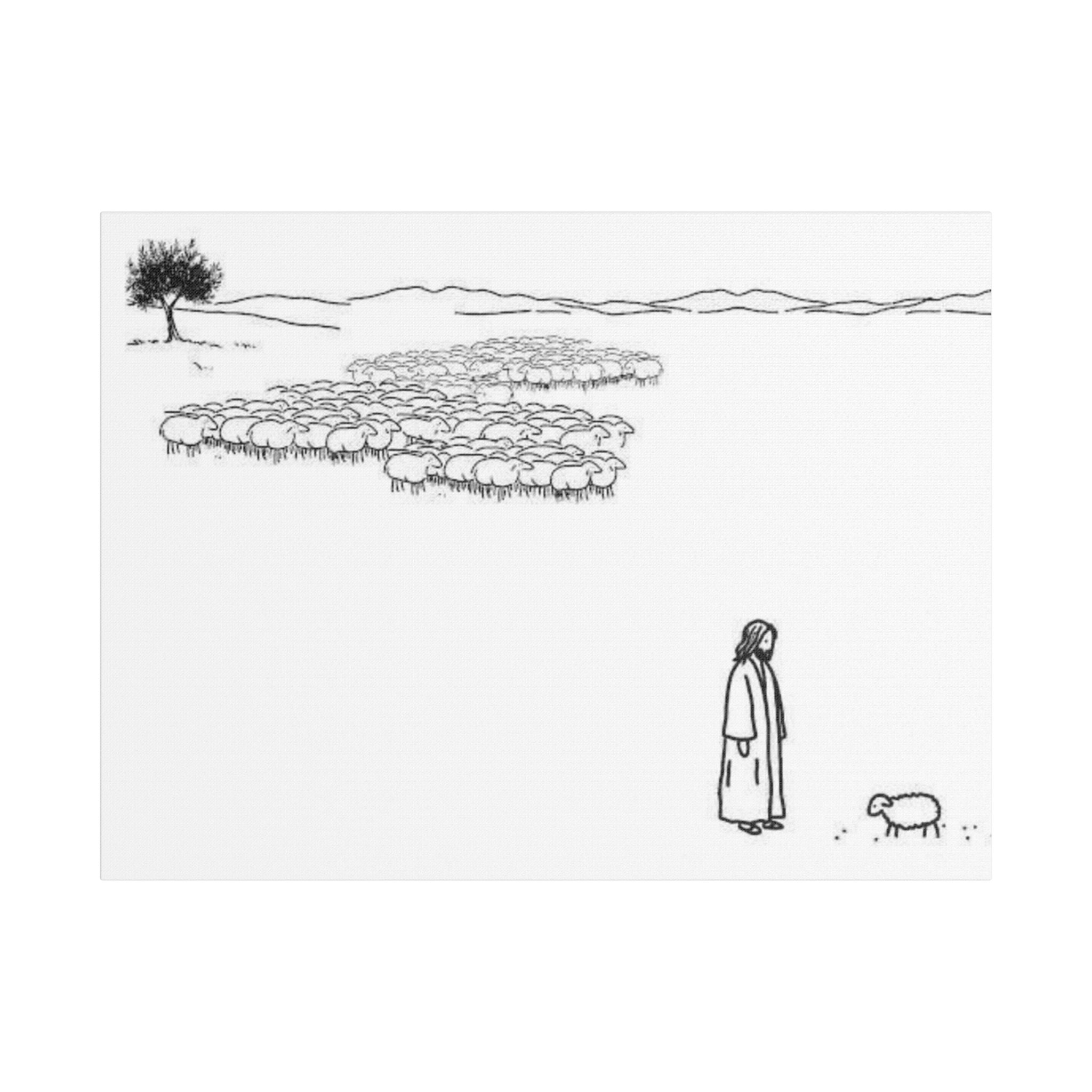 Jesus With One Lost Sheep Satin Canvas Wall Art