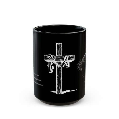 Christian Cross & Crown of Thorns Black Coffee Mug — Inspirational Scripture Gift (11oz/15oz)
