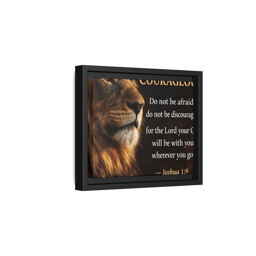 Framed Canvas Wall Art — "Be Strong and Courageous" Lion Joshua 1:9 Inspirational FAITH Art