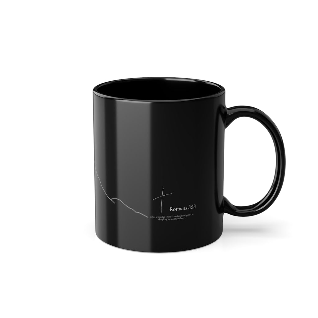 Religious Cross Coffee Mug — Minimalist Crucifix 11oz Black Ceramic