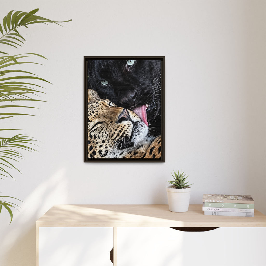 Big Cat Portrait Matte Canvas Framed — 'Perfect' Love-Themed Multi-Color Wall Art