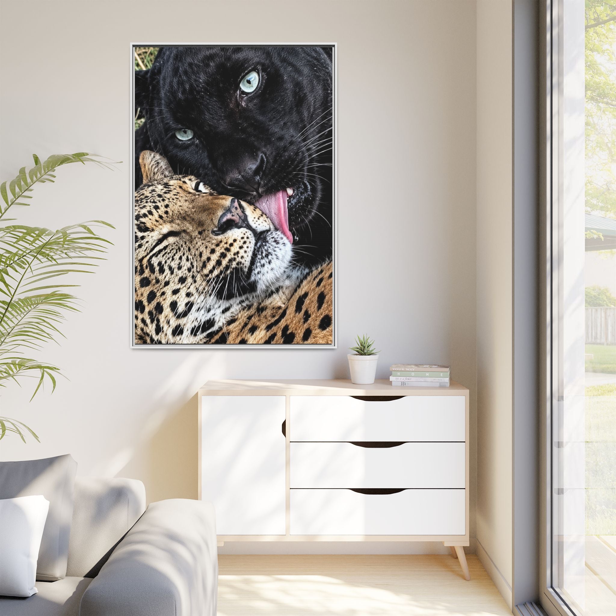 Big Cat Portrait Matte Canvas Framed — 'Perfect' Love-Themed Multi-Color Wall Art
