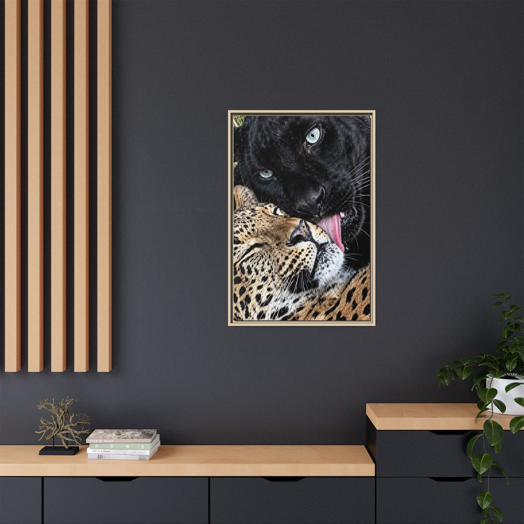 Big Cat Portrait Matte Canvas Framed — 'Perfect' Love-Themed Multi-Color Wall Art