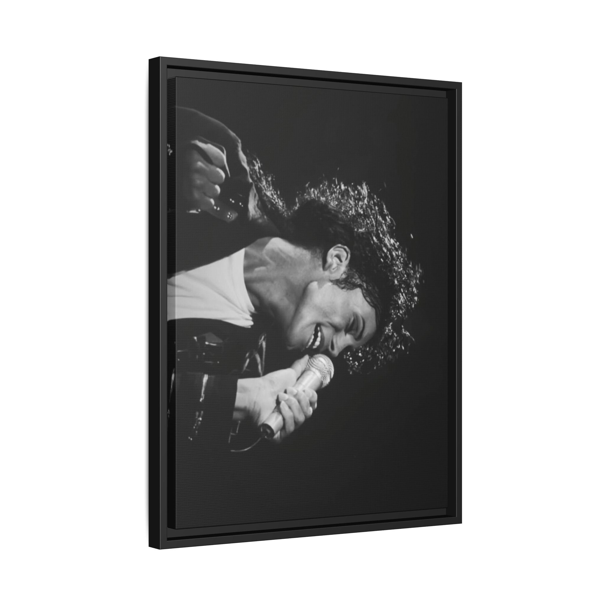 Black & White Rock Singer Matte Canvas Print (Framed)