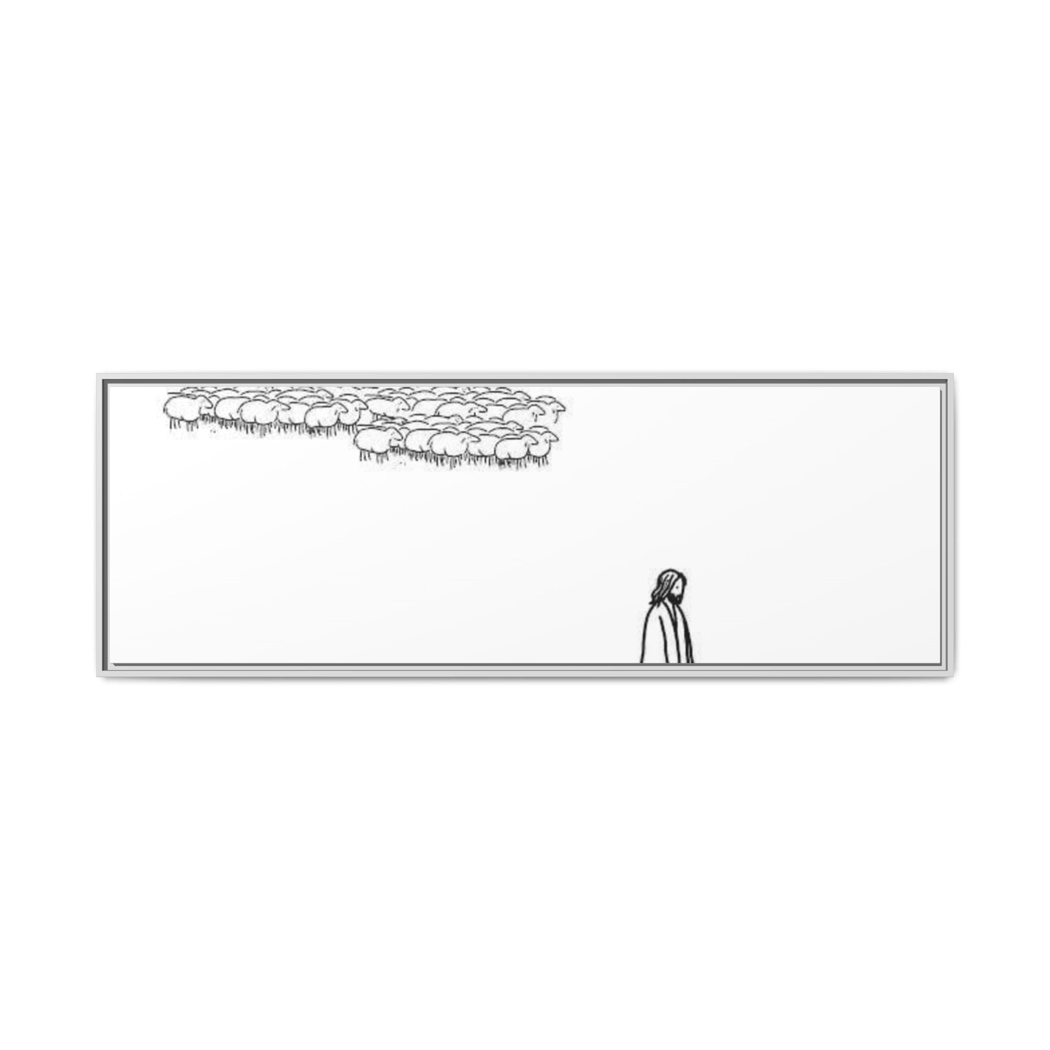 Framed Matte Canvas Print — Minimal The Good Shepherd & Flock Line Art