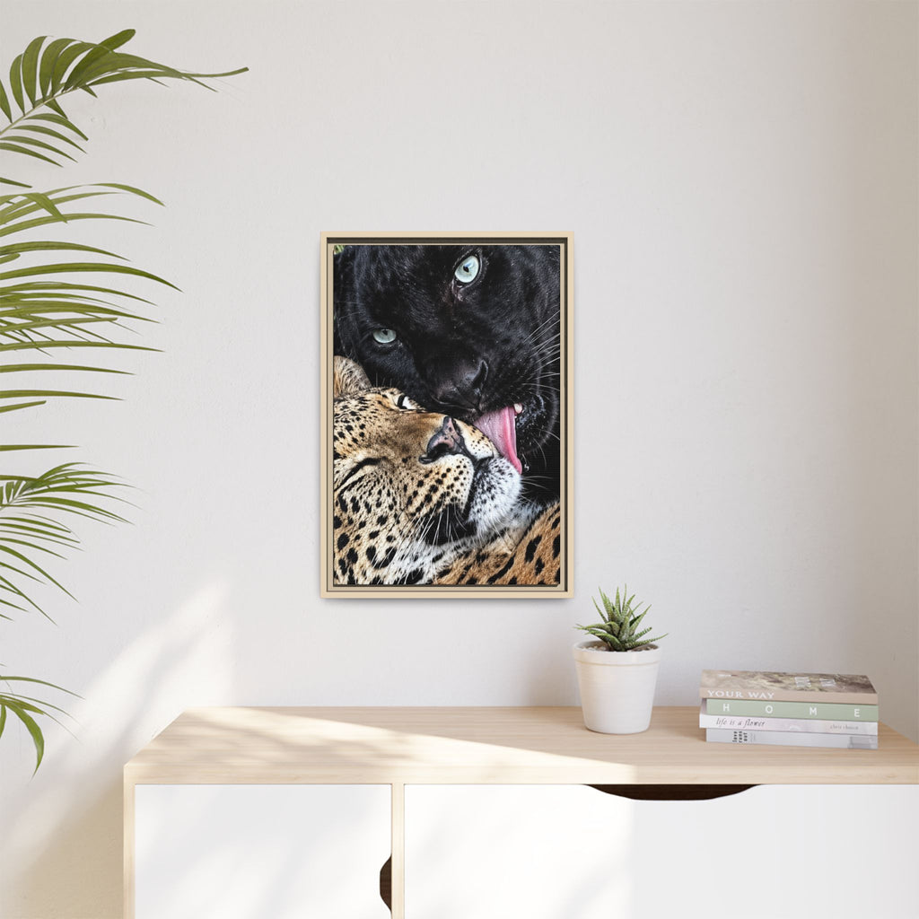 Big Cat Portrait Matte Canvas Framed — 'Perfect' Love-Themed Multi-Color Wall Art