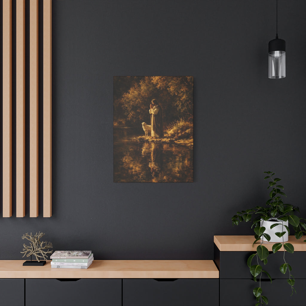 Jesus with Lamb Matte Canvas Wall Art – Peaceful Christian Religious Decor