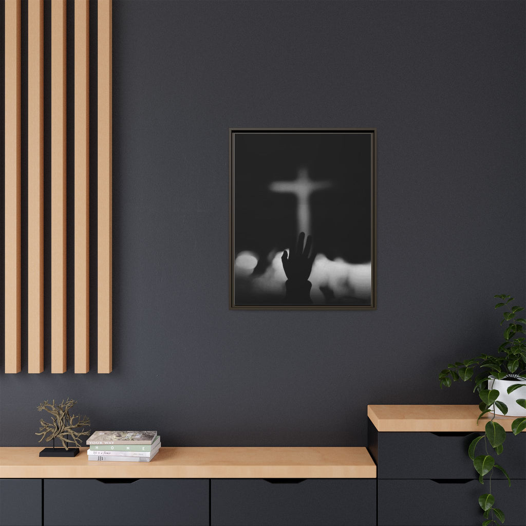 Framed Matte Canvas - Worship Silhouette Cross Wall Art