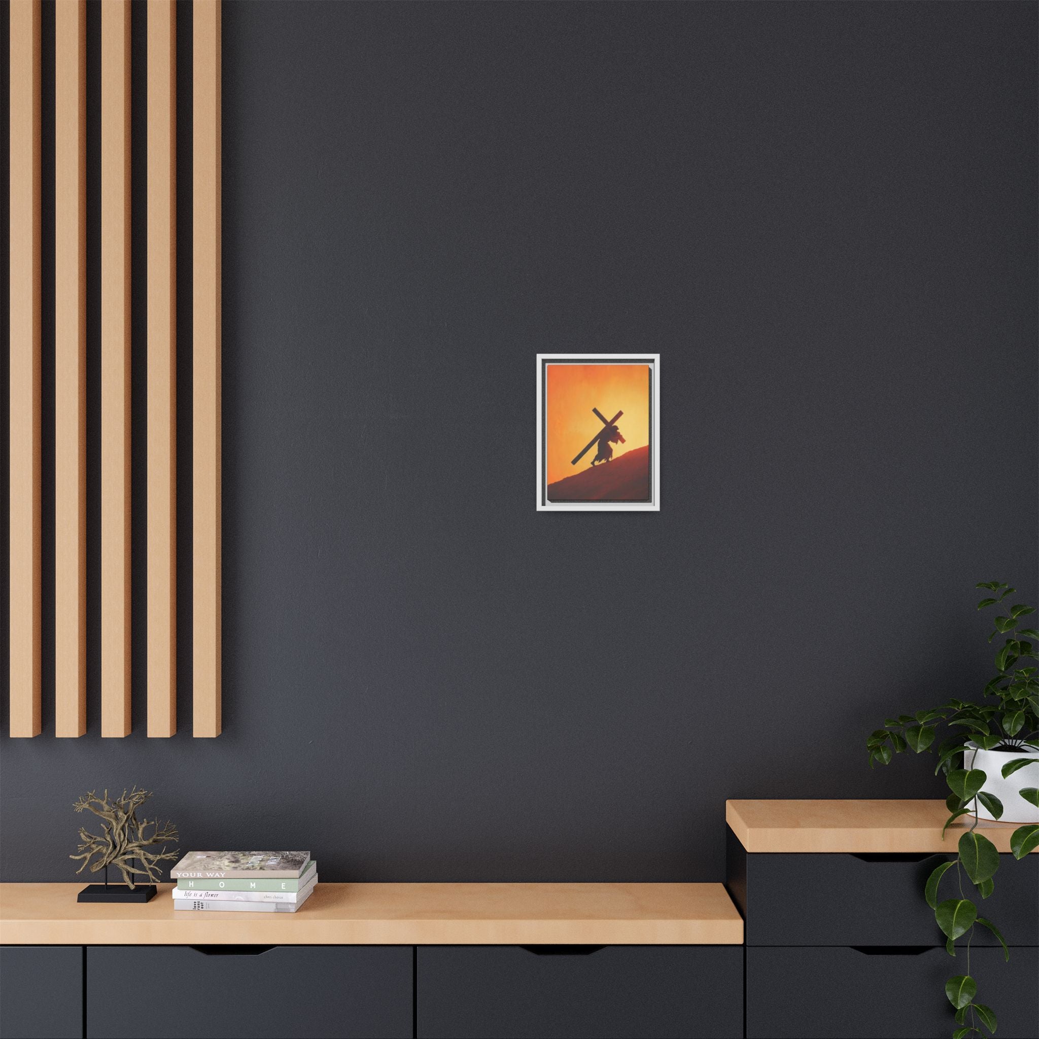 Jesus Christ Carrying Cross Framed Canvas — 'The World On His Shoulder' Sunset Art
