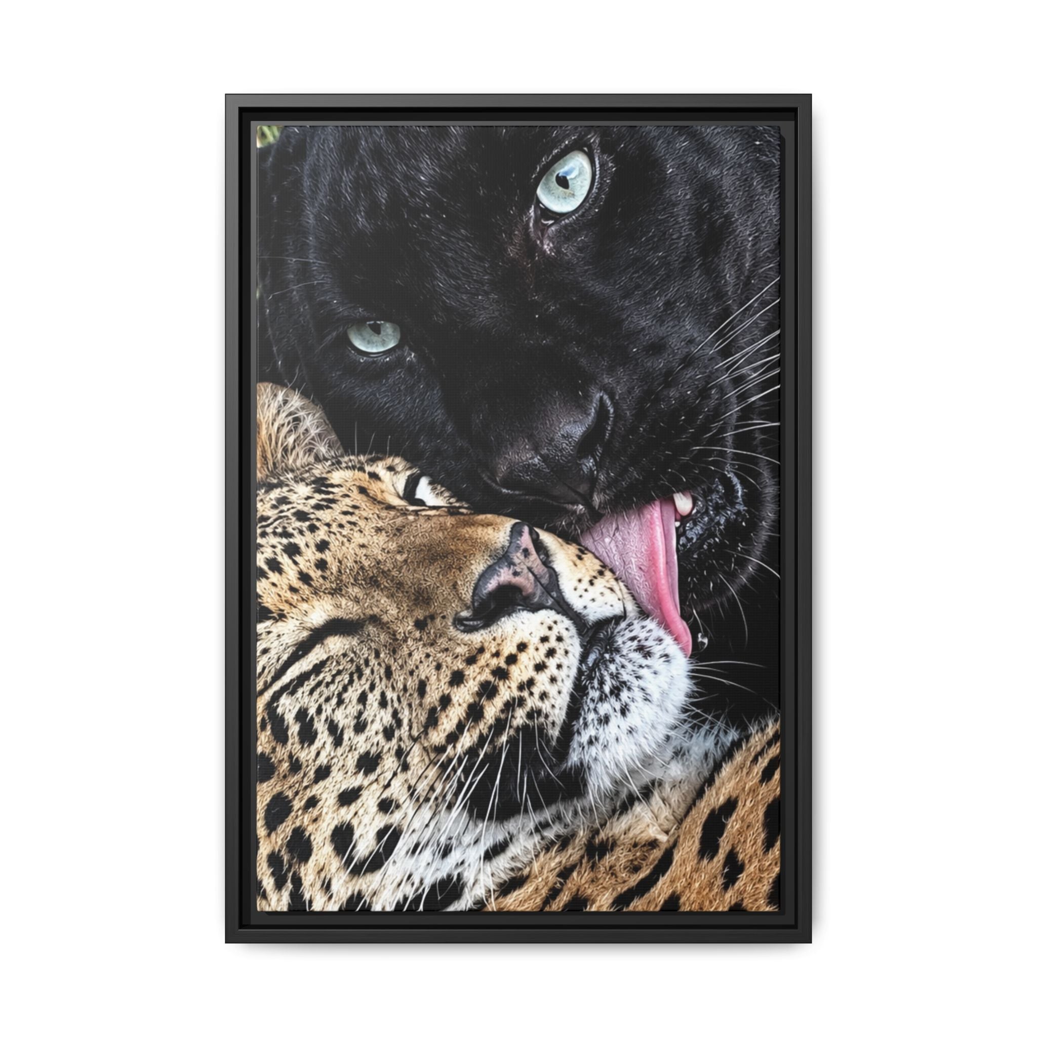 Big Cat Portrait Matte Canvas Framed — 'Perfect' Love-Themed Multi-Color Wall Art