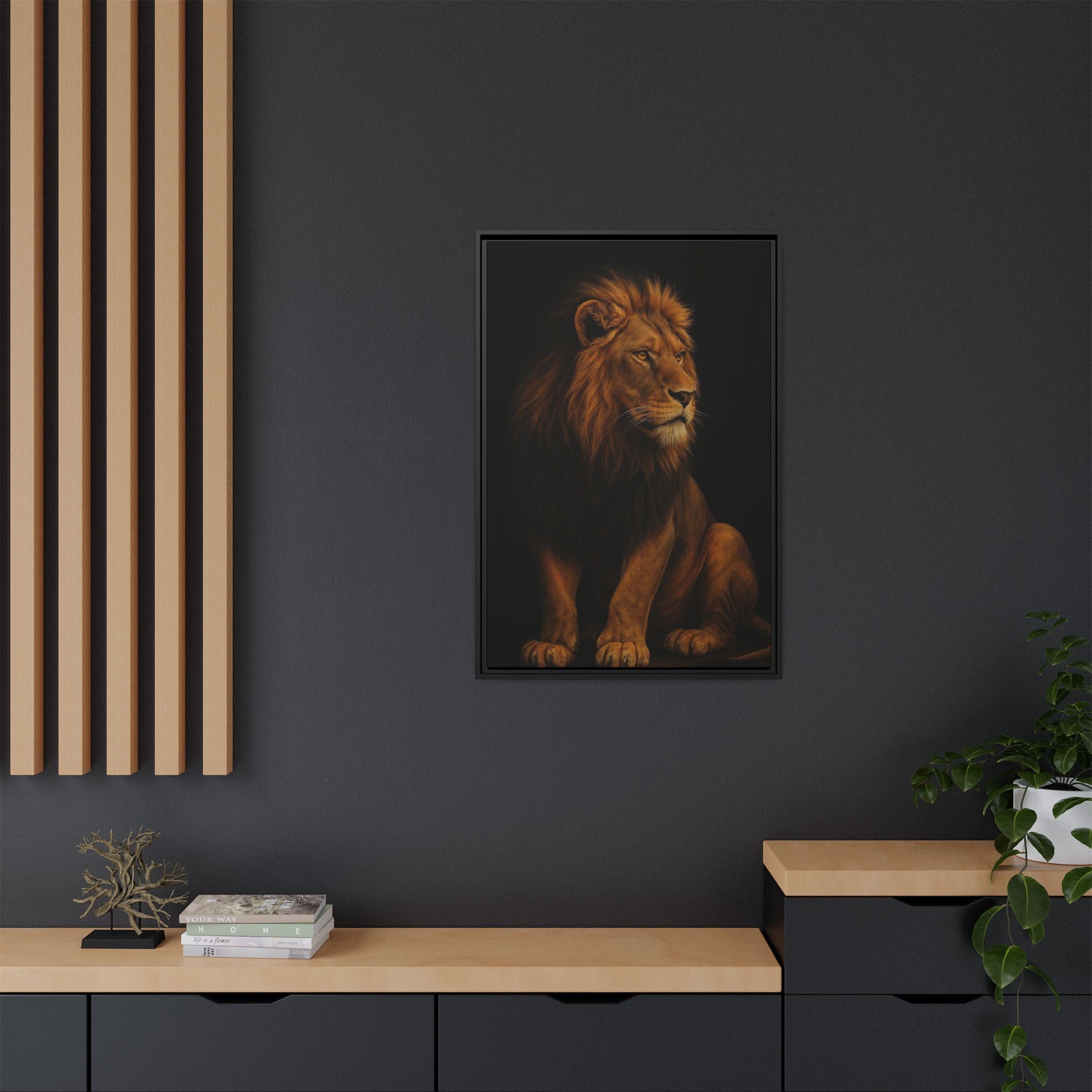 Majestic Lion Framed Canvas Wall Art — Matte Multi-Color