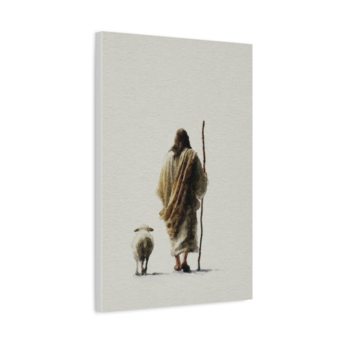 Christian Shepherd Canvas Print – Jesus With Lamb Matte Stretched Wall Art