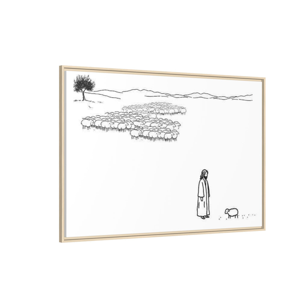 Framed Matte Canvas Print — Minimal The Good Shepherd & Flock Line Art