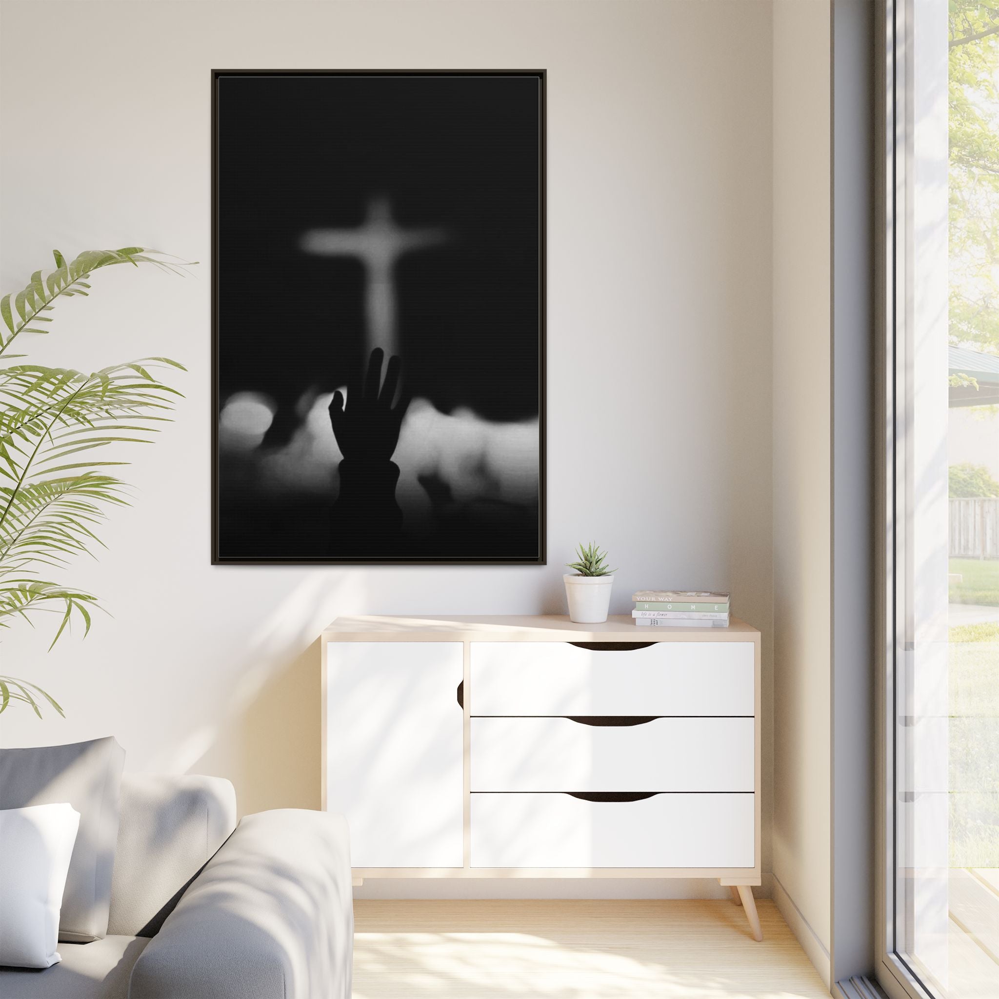 Framed Matte Canvas - Worship Silhouette Cross Wall Art