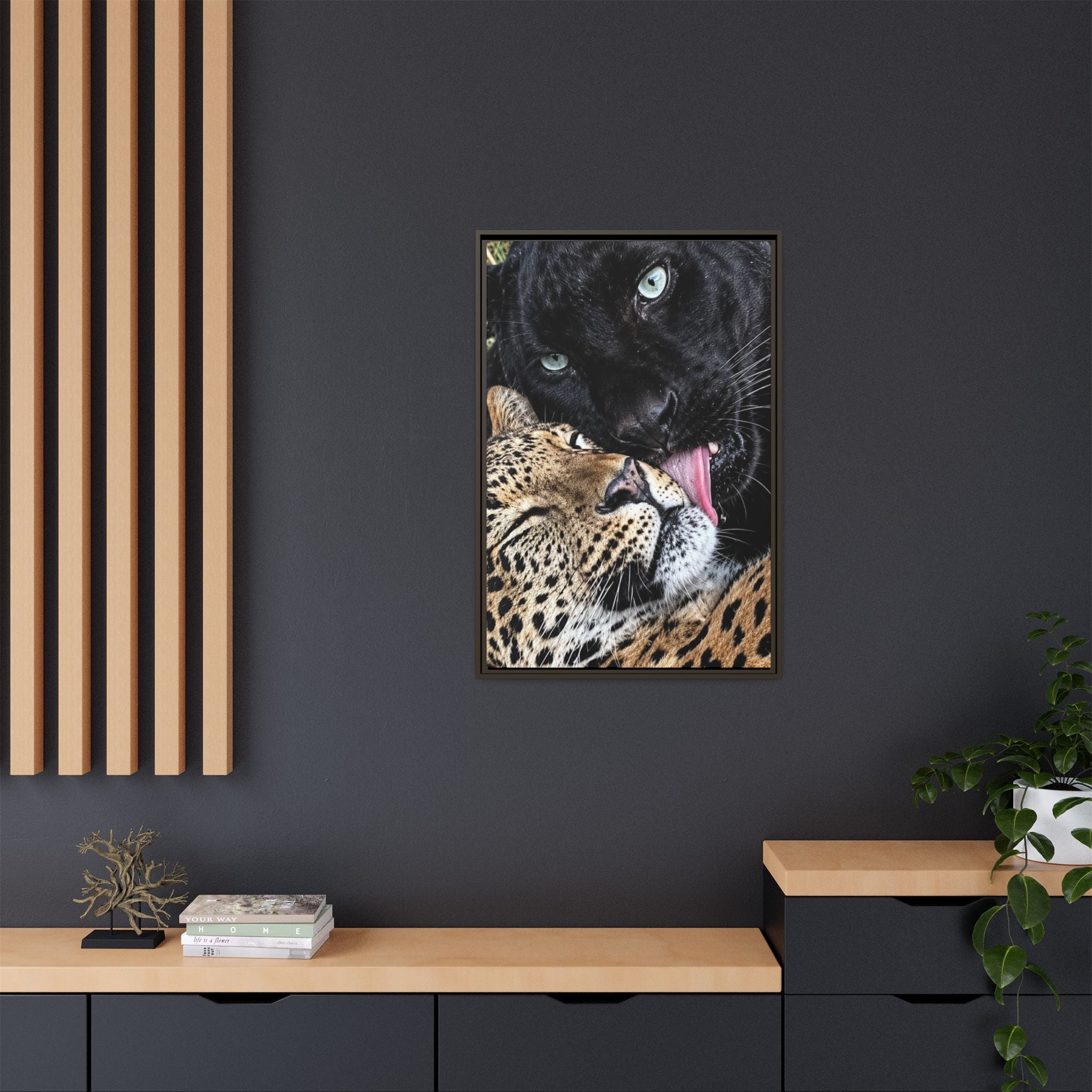 Big Cat Portrait Matte Canvas Framed — 'Perfect' Love-Themed Multi-Color Wall Art