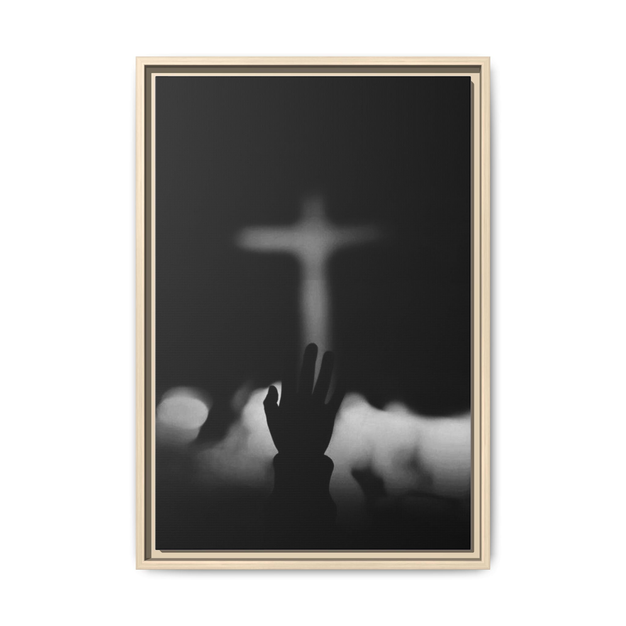 Framed Matte Canvas - Worship Silhouette Cross Wall Art
