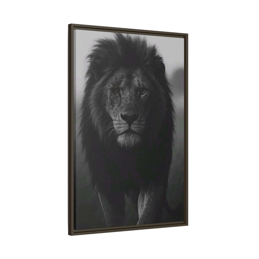 Framed Matte Canvas Lion Wall Art – Black & White Majestic Lion Print
