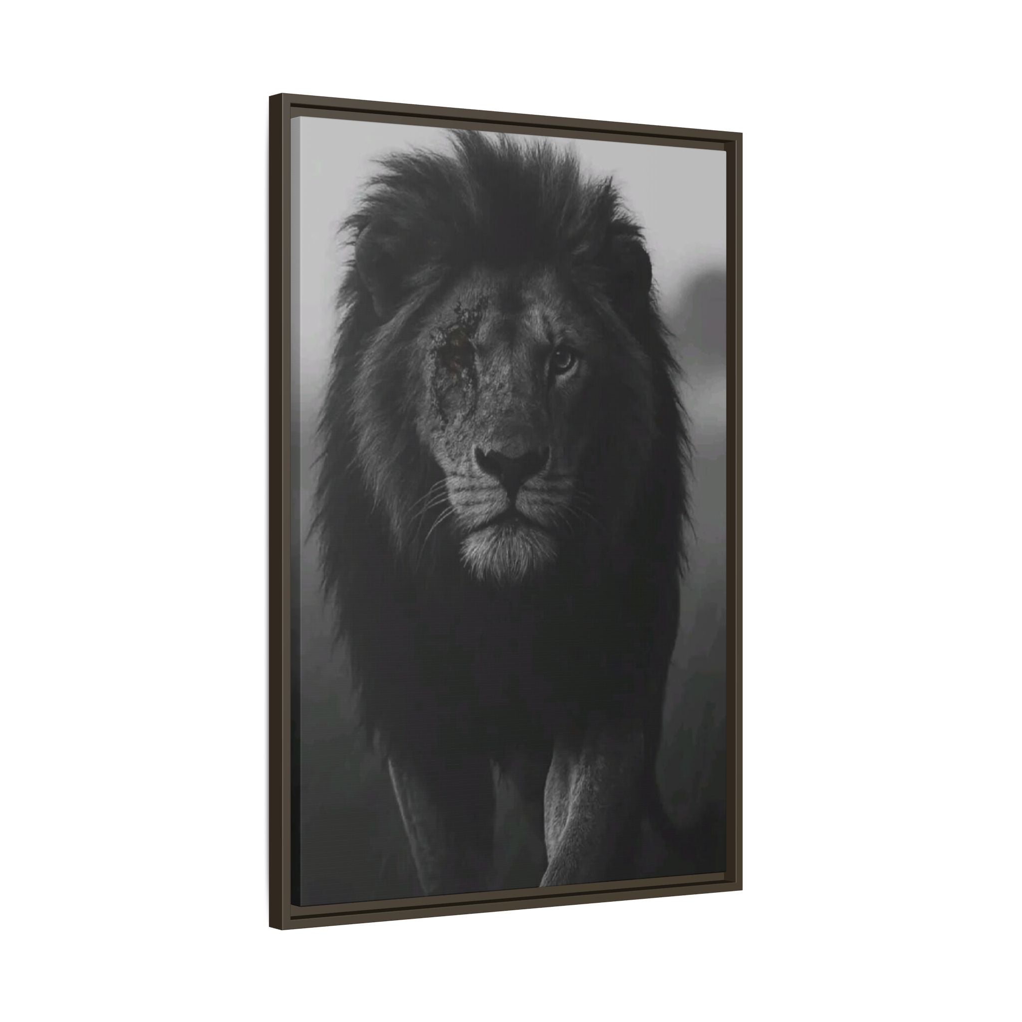 Framed Matte Canvas Lion Wall Art – Black & White Majestic Lion Print