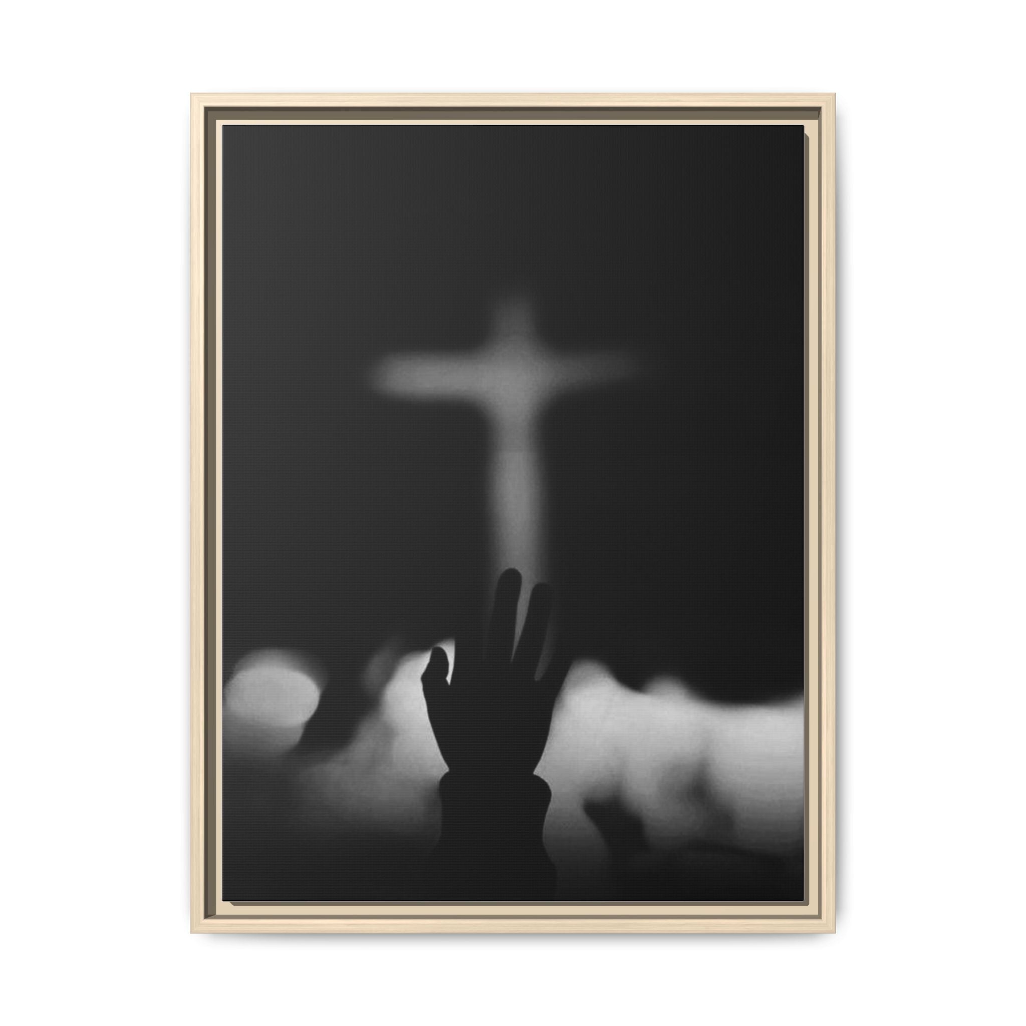 Framed Matte Canvas - Worship Silhouette Cross Wall Art