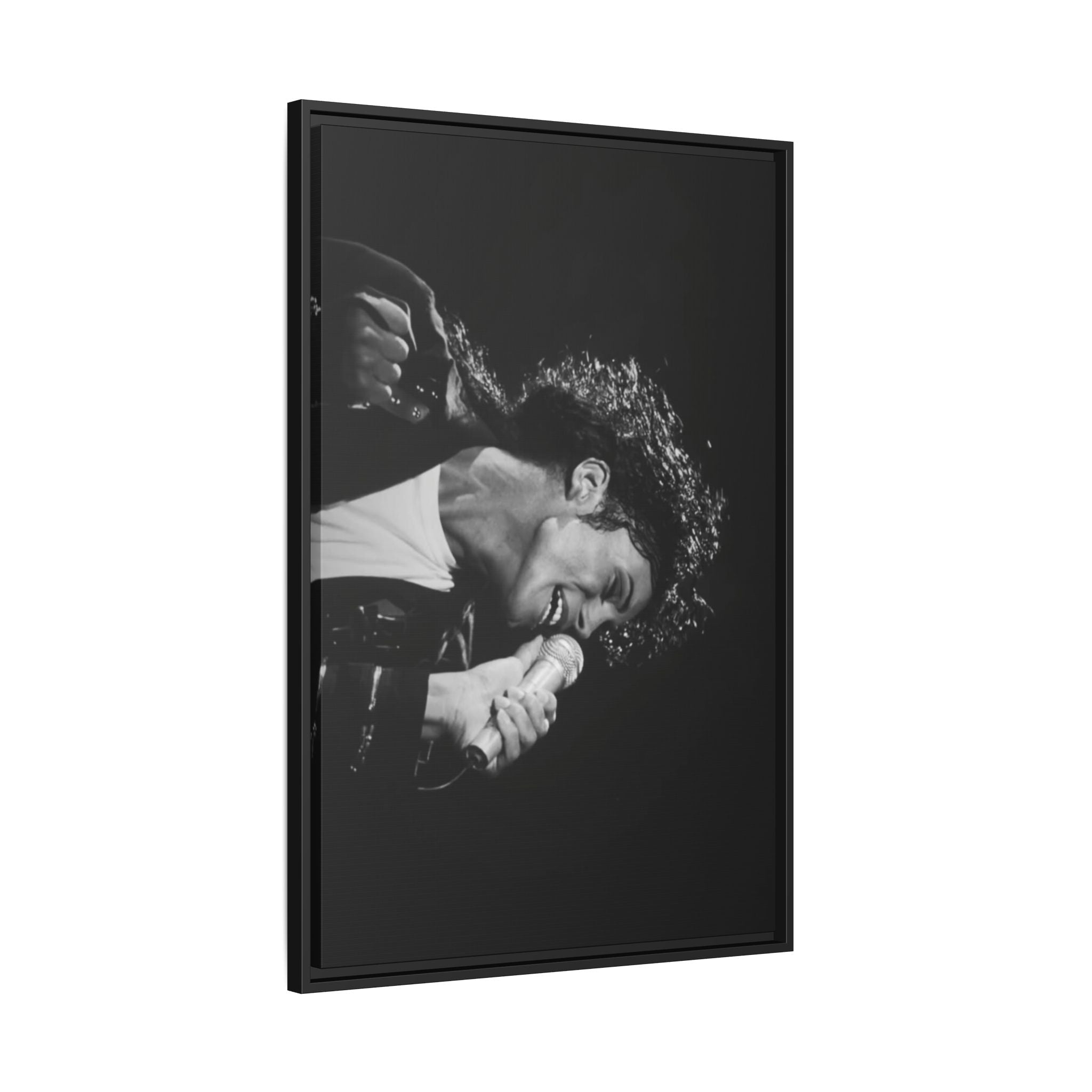 Black & White Rock Singer Matte Canvas Print (Framed)