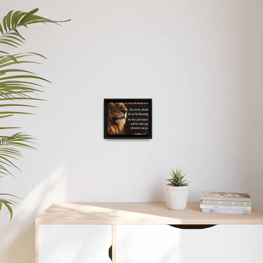 Framed Canvas Wall Art — "Be Strong and Courageous" Lion Joshua 1:9 Inspirational FAITH Art