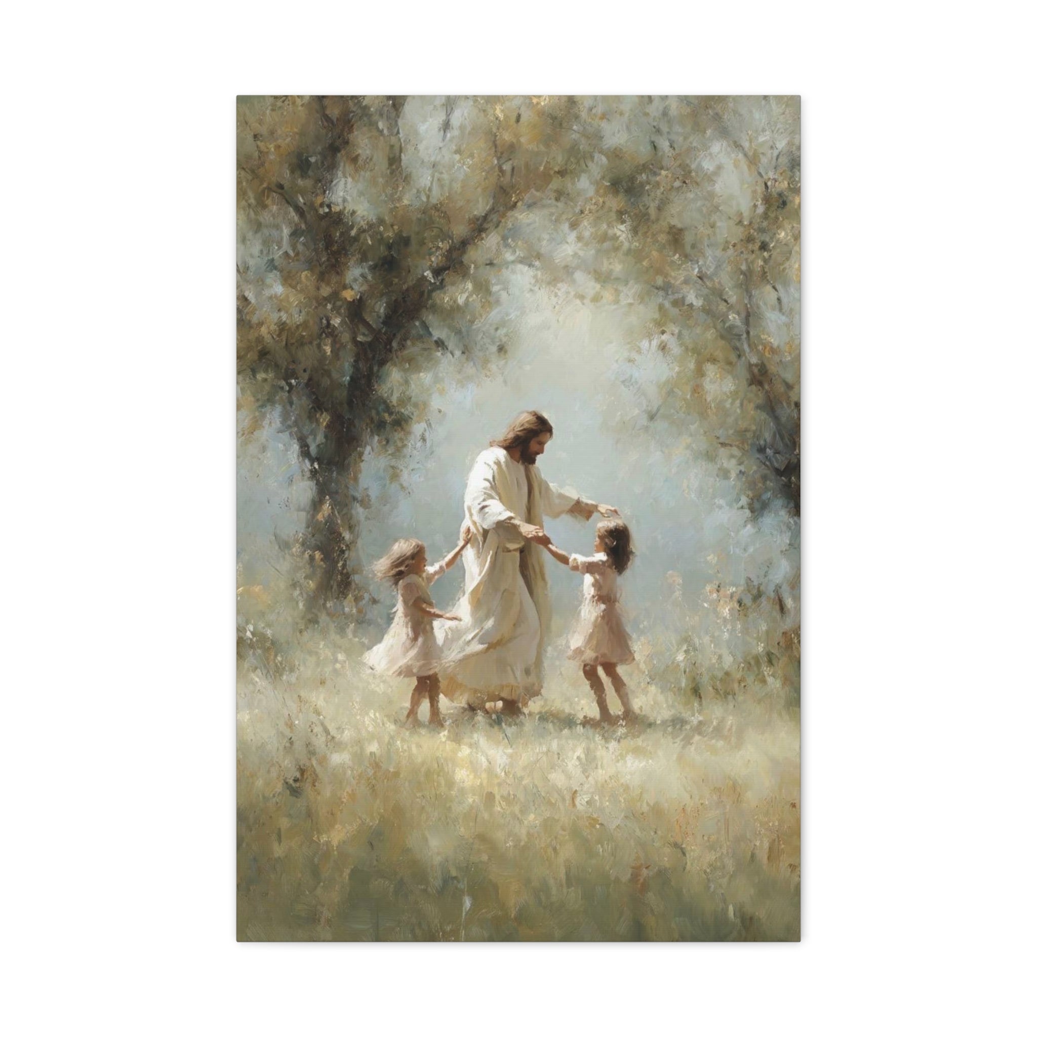 Jesus Dancing with Children Matte Canvas Wall Art — Religious Christian Home Decor