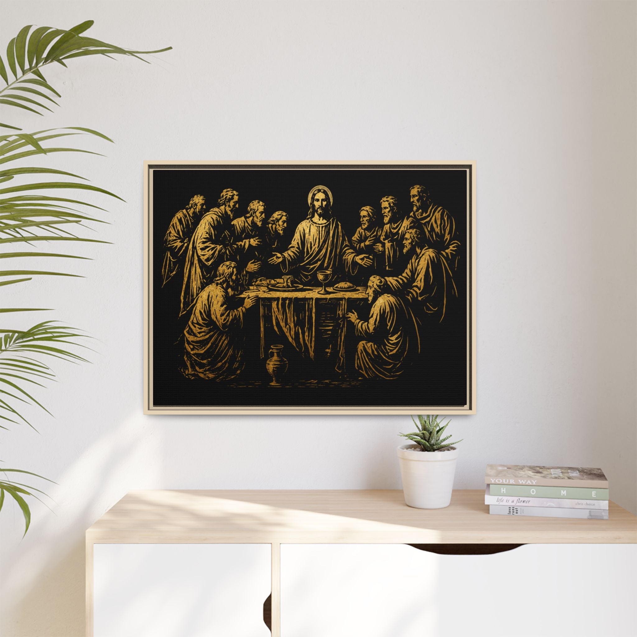Framed Matte Canvas - The Last Supper Gold Illustration